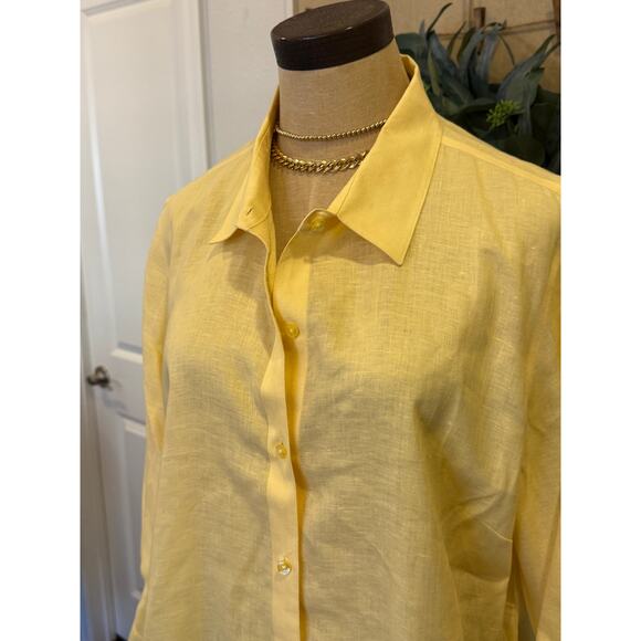 COLDWATER CREEK Linen Button Down Shirt Women size L Yellow Resort - Picture 2 of 8